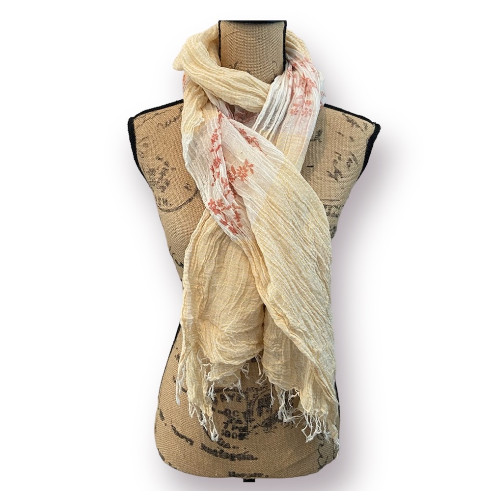 THEORY Floral Lightweight Cotton Gauze Fringe Scarf OS
